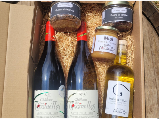 Coffret Gourmand des Coccinelles : Vin, Miel, Huile et Tartinables