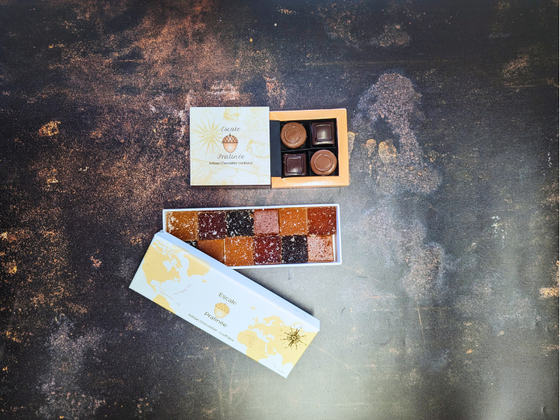 Coffret 12 pâtes de fruit et 4 chocolats pralinés