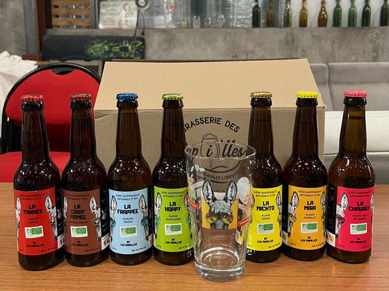 7x33cl bières artisanales lorraines by Les Papi'lles avec un verre de 50cl