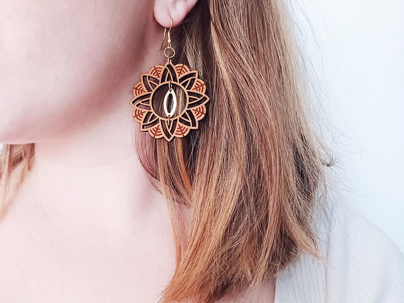 Boucles d'oreilles en bois, bijoux mandala, CHAANDRA